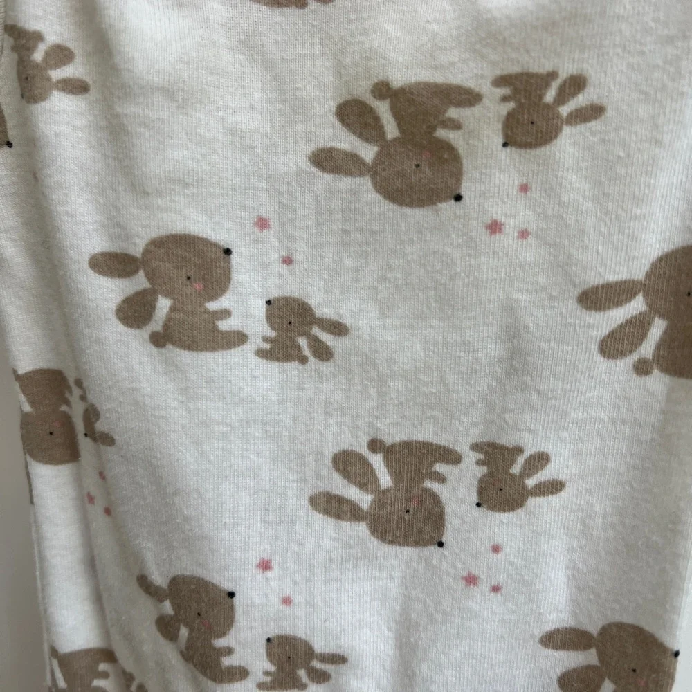 Wonder Nation 0-3M White & Brown Bunny Girls Short Sleeve Onesie